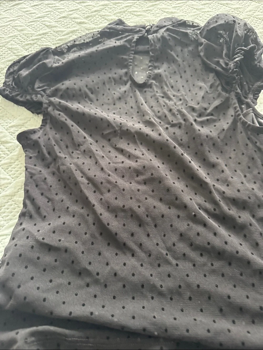 NWOT Sheer Kimchi Blue Black Swiss Dot Ruched Puff Sleeve Tee Swiss Dot - Picture 4 of 4
